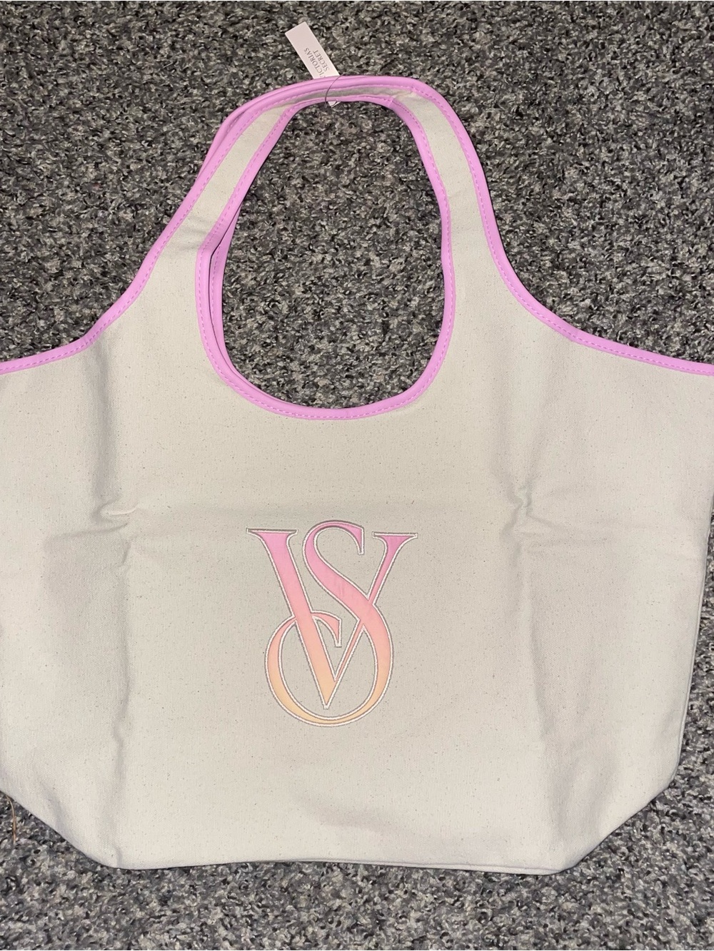 Victoria's Secret Cream Canvas Tote with Pink Trim